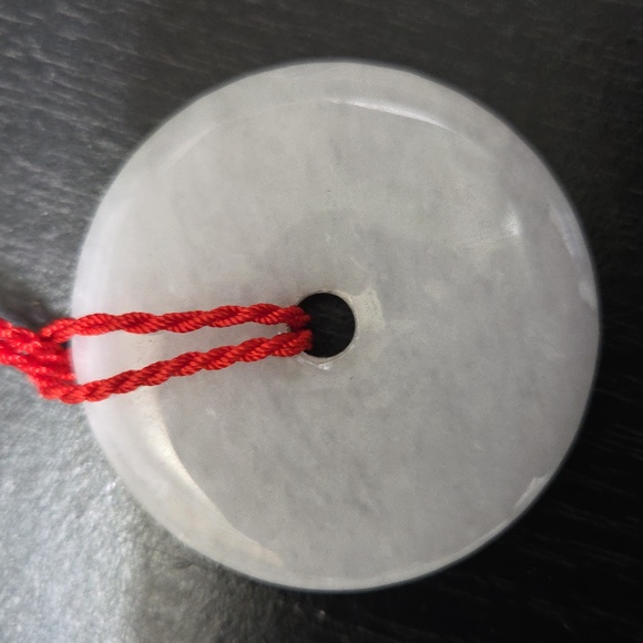 White Genuine Jade Pendant with Red Cord